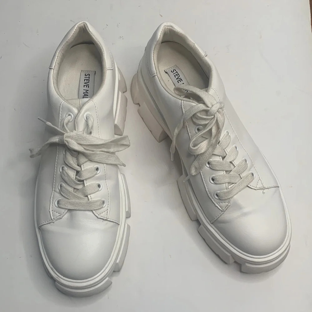 Steve Madden Michigan Leather Chunky Platform Sneaker White S-021 Sz 10 - Picture 2 of 9